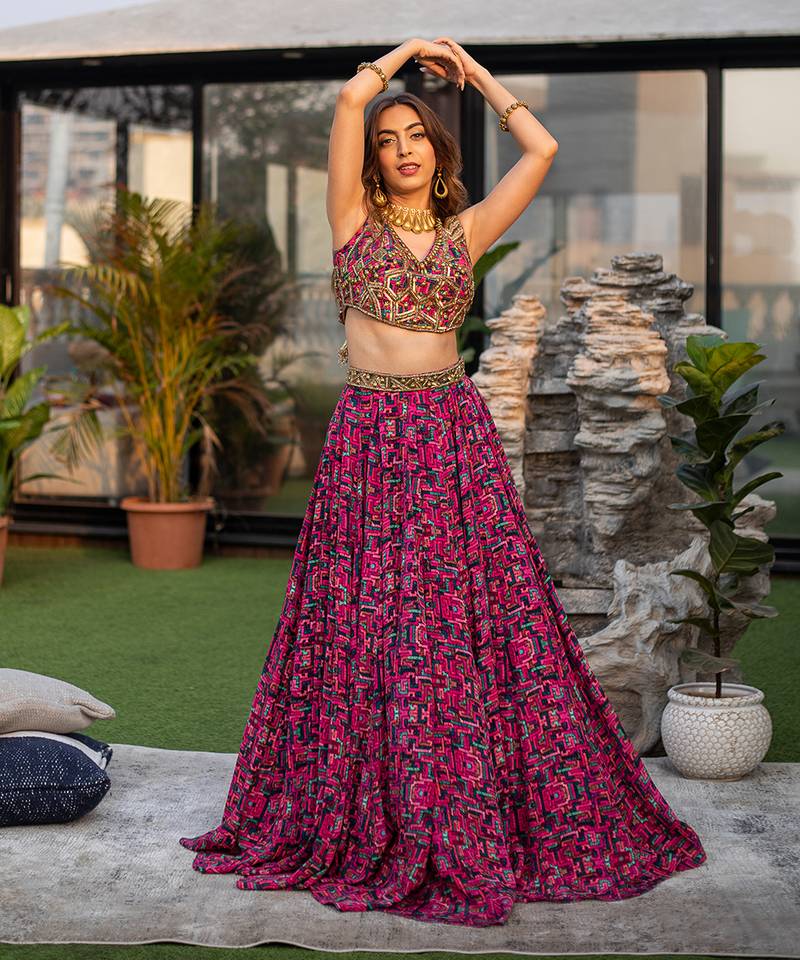 Pink Choli Lehenga Organza Dupatta Set