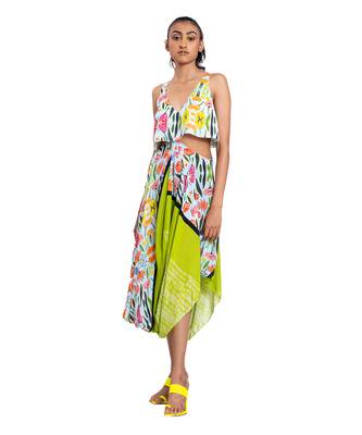 Cut Out Waist Floral Shibori Dress 1