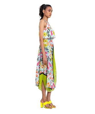 Cut Out Waist Floral Shibori Dress 2