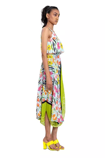 Cut Out Waist Floral Shibori Dress