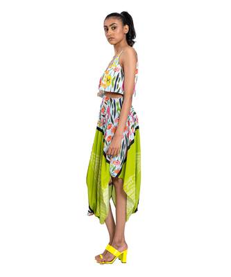 Cut Out Waist Floral Shibori Dress 3