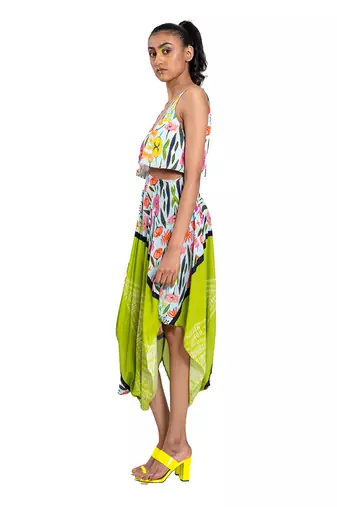 Cut Out Waist Floral Shibori Dress