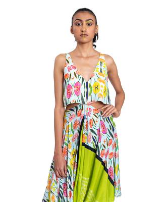 Cut Out Waist Floral Shibori Dress 4