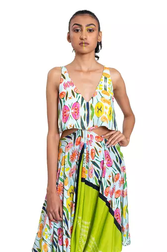 Cut Out Waist Floral Shibori Dress