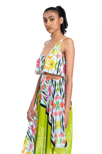 Cut Out Waist Floral Shibori Dress