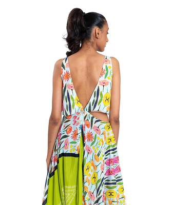 Cut Out Waist Floral Shibori Dress 6