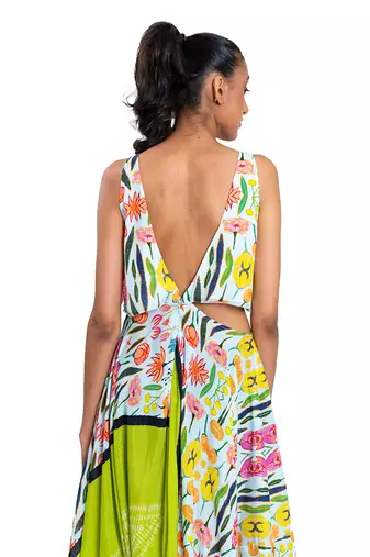 Cut Out Waist Floral Shibori Dress