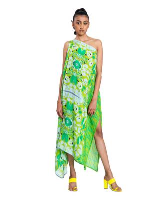 One Shouldered Floral Shibori Kaftan 1
