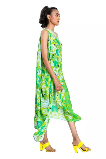 One Shouldered Floral Shibori Kaftan
