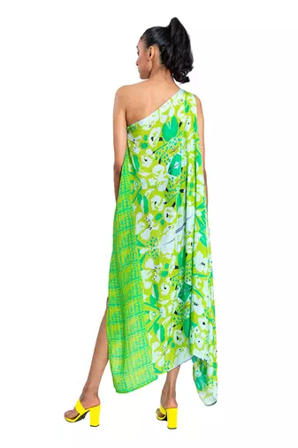 One Shouldered Floral Shibori Kaftan