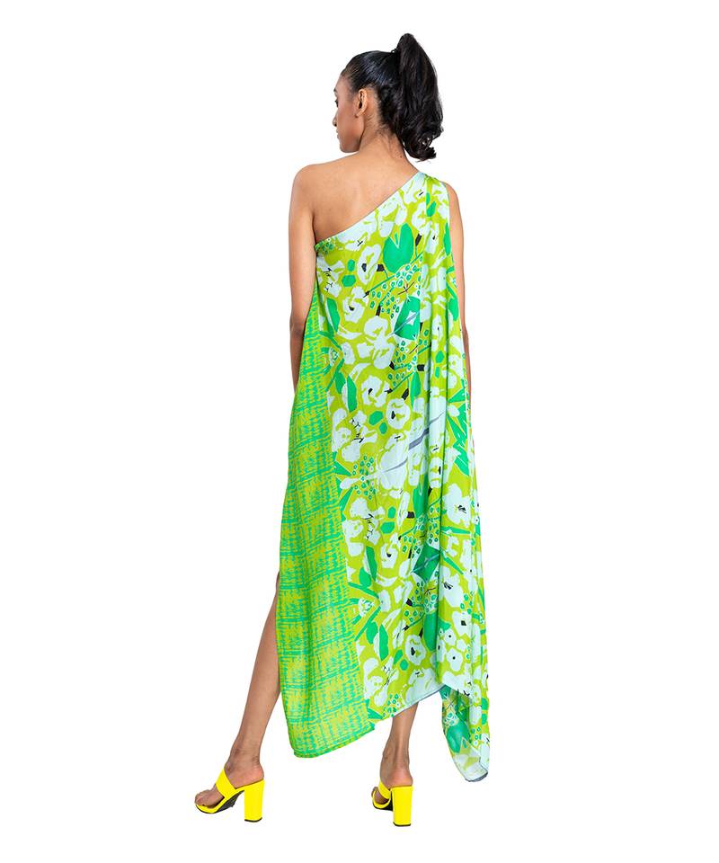 One Shouldered Floral Shibori Kaftan
