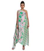 Multicolored One Shouldered Floral Shibori Kaftan