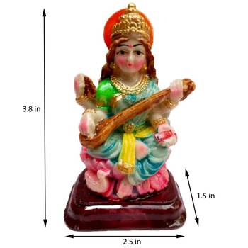 Salvus  Marble Dust Goddess Maa Saraswati Statue/ Idol Figurine for Pooja, Home, Office, gift (3.8 Inch) 1