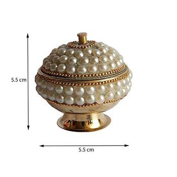 Salvus New Brass White Moti Sindoor Box/Dani For Women/Girl and Decorative Accessory(5.5 cm) 2