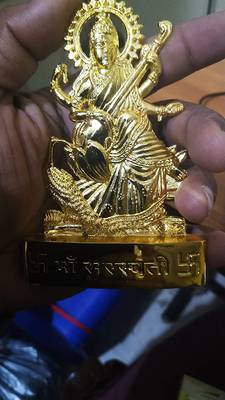 Salvus Metal Goddess Maa Saraswati Idol (Standard , Golden , 7x11 cm). 2