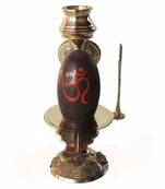 Salvus Narmadeshwar Shivlinga with Brass Trishul, Sheshnaag & Temple Stand (Multicolour, 6.7 Inch)