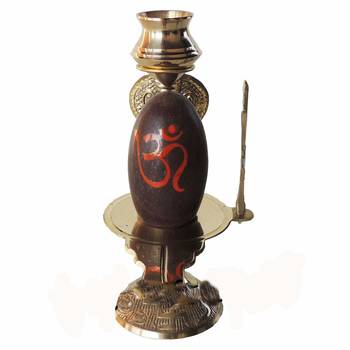 Salvus Narmadeshwar Shivlinga with Brass Trishul, Sheshnaag & Temple Stand (Multicolour, 6.7 Inch) 7