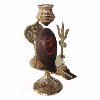 Salvus Narmadeshwar Shivling/Shiv Pindi with Brass Trishul, Sheshnaag & Stand (Multicolour, 5.3 Inch) 1