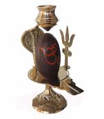 Salvus Narmadeshwar Shivling/Shiv Pindi with Brass Trishul, Sheshnaag & Stand (Multicolour, 5.3 Inch)