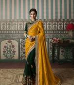 yellow premium embroidered fancy fabric traditional saree with un-stitched blouse fabric