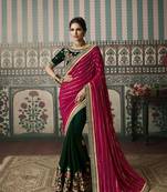 Rani pink premium embroidered fancy fabric wedding saree with un-stitched blouse fabric
