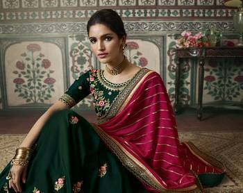 Rani pink premium embroidered fancy fabric wedding saree with un-stitched blouse fabric 3