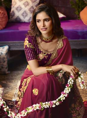 multicolor premium embroidered fancy fabric designer saree with un-stitched blouse fabric 3