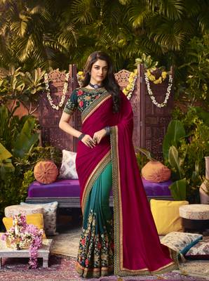 multicolor premium embroidered fancy fabric ethnic saree with un-stitched blouse fabric 1