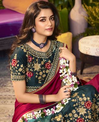 multicolor premium embroidered fancy fabric ethnic saree with un-stitched blouse fabric 2