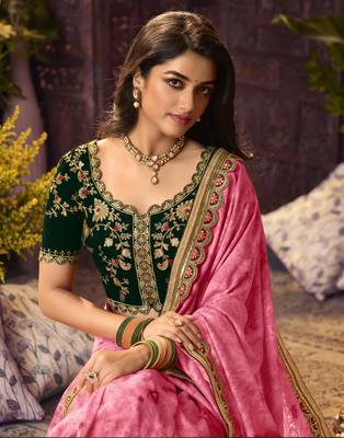 pink premium embroidered fancy fabric ethnic saree with un-stitched blouse fabric 2
