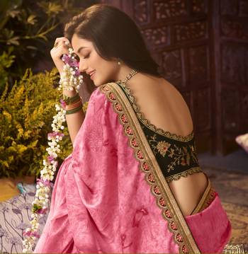 pink premium embroidered fancy fabric ethnic saree with un-stitched blouse fabric 3