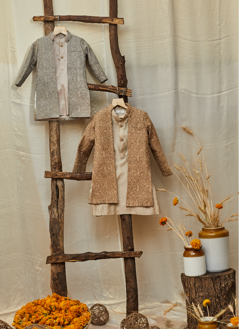 Lucknavi Open Achkan With Kurta Pajjama