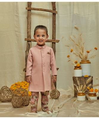 Solid Achkan With Floral Pants 1