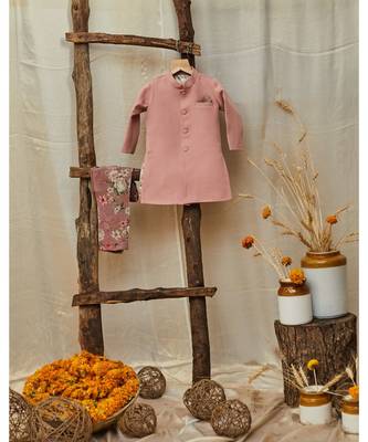 Solid Achkan With Floral Pants 4