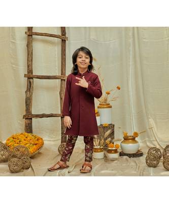 Solid Achkan With Floral Pants 1