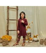 Solid Achkan With Floral Pants