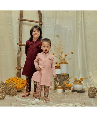 Solid Achkan With Floral Pants 2