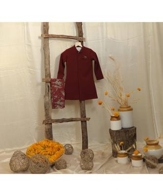Solid Achkan With Floral Pants 4