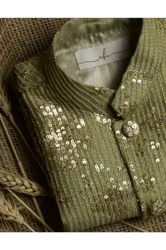 Sequins Handwork Jacket With Kurta Pyjama Set