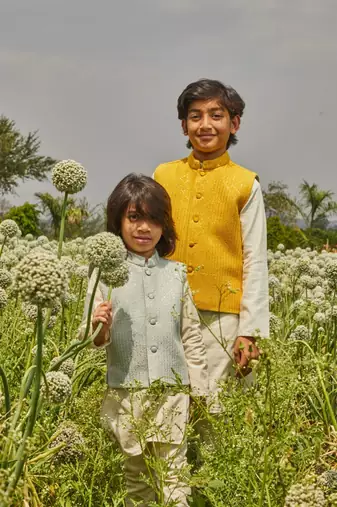 Lucknavi Jacket With Kurta Pyjama Set
