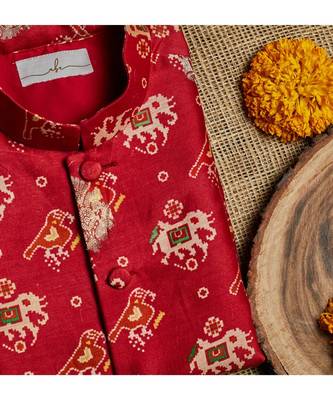 Chanderi Brocade Patola Print Jacket With Kurtha Pajjama 6
