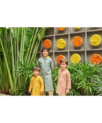 Lakkhnavi Kurta With Sequins Handwork Detailing With Beige Pyjama. 1