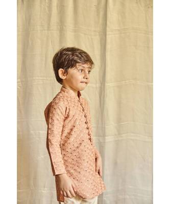 Lakkhnavi Kurta With Sequins Handwork Detailing With Beige Pyjama. 1