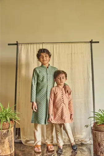 Lakkhnavi Achkan With Sequins Handwork Detailing With Beige Pyjama.