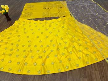Yellow Embroidered Satin Mehendi Lehenga Choli 2