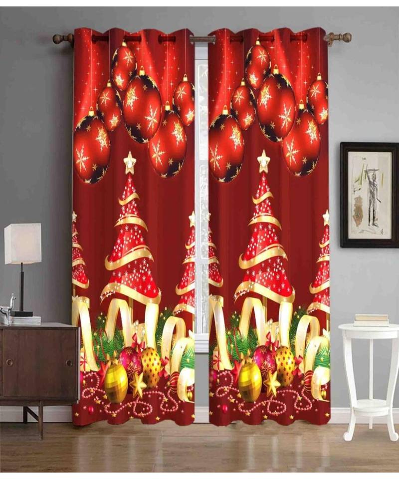 Digital printed Polyester Curtain set of 2 pcs stitched and fitted with eyelet By FRIMERR