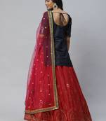 Red & Black Embroidered Thread Work Semi Stitched Lehenga & Unstitched Blouse With Dupatta