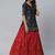 Red & Black Embroidered Thread Work Semi Stitched Lehenga & Unstitched Blouse With Dupatta