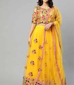 SHUBHKALA Yellow Embroidered Sequinned Semi Stitched Lehenga & Unstitched Blouse With Dupatta