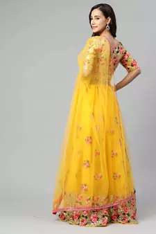 SHUBHKALA Yellow Embroidered Sequinned Semi Stitched Lehenga & Unstitched Blouse With Dupatta